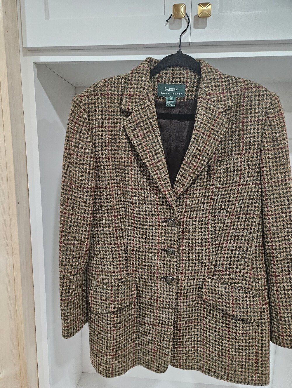 Lauren Ralph Lauren Woman's Houndstooth Blazer in Brown and Rust
